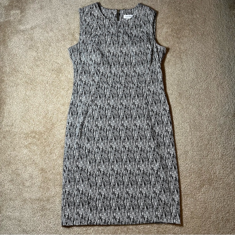 Calvin Klein Stretch Sheath Dress, Black/White, Size 12, EUC